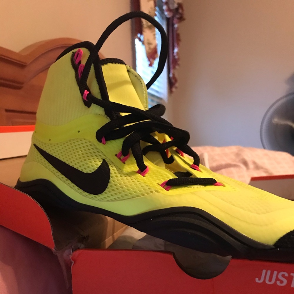Nike Green Unlimited Hypersweep wrestling shoes.